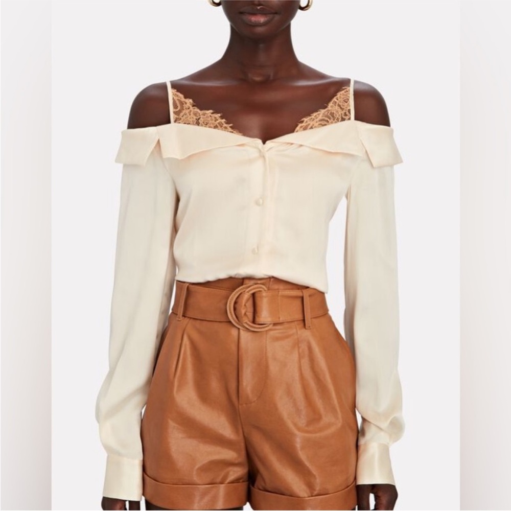 Jonathan Simkhai Caylee Off-the-Shoulder 100% Silk Top NEW